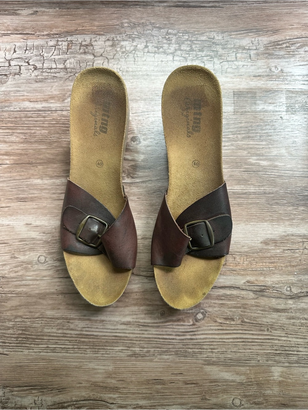 MTNG Brown Leather Buckle Slides Wedges - Women - Size 40